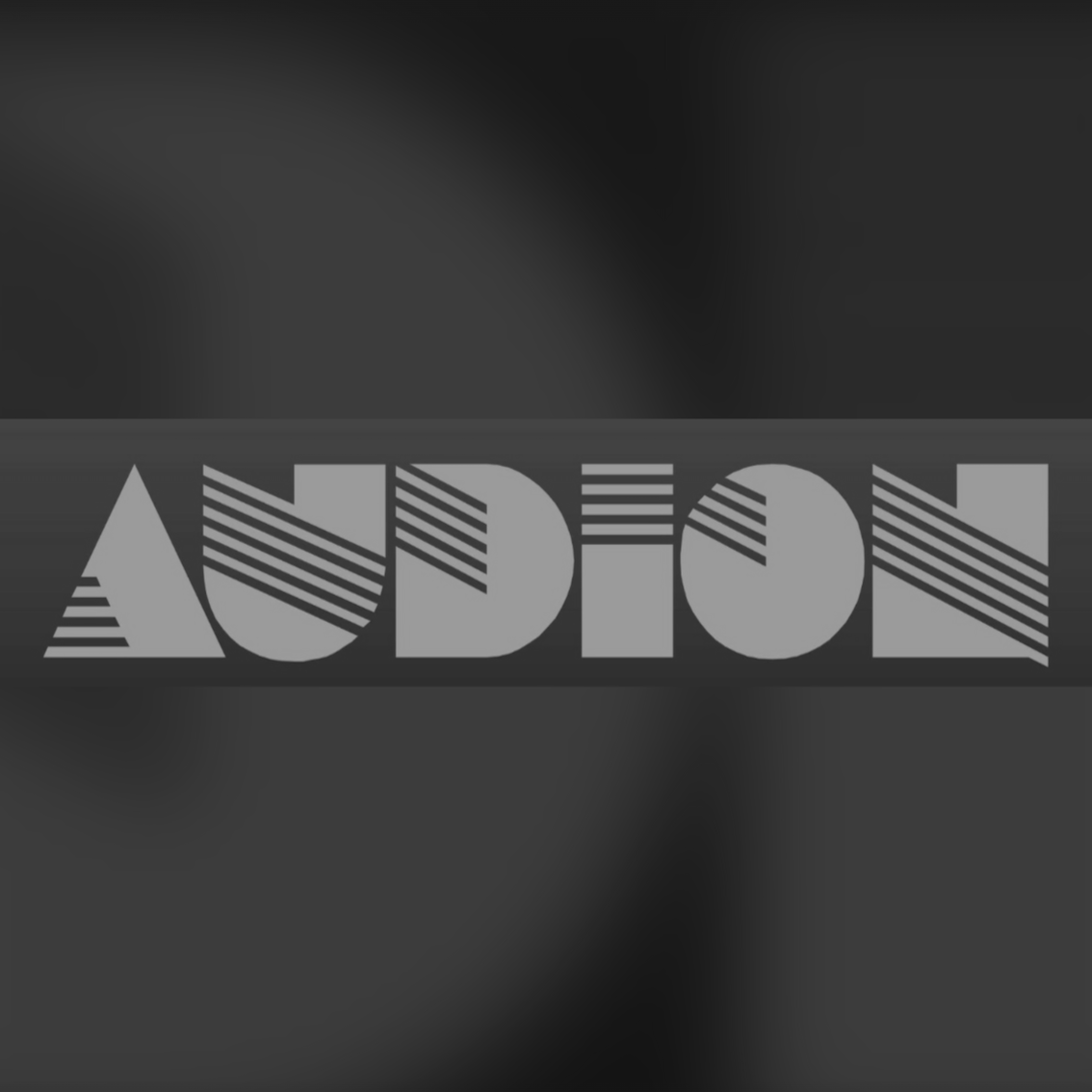 Audion logo in grey on a dark background.